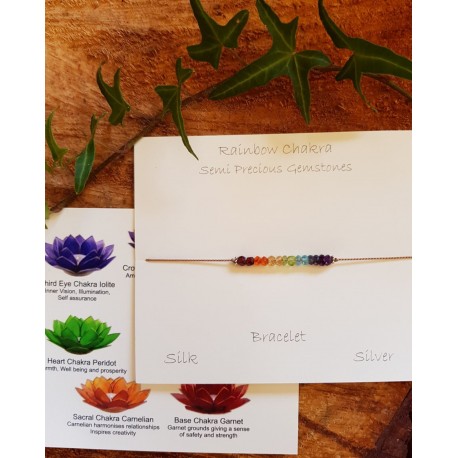Rainbow Chakra Semi Precious Stones Silk Bracelet
