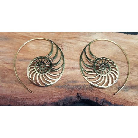 Brass Earrings Ammonite 40mm