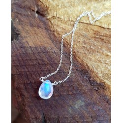 Moonstone faceted droplet on silver chain