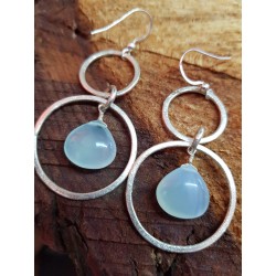Silver hoops with smooth Aqua blue Chalcedony droplets