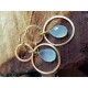 Fern Range Brass Gold plated with Stones Double Hoops with Aqua blue Chalcedony droplets faceted 50mm in length and